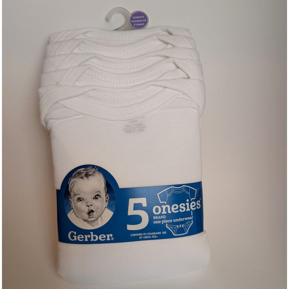 Gerber Baby Short Sleeve Onesies - 5 Pack White - NEWBORN